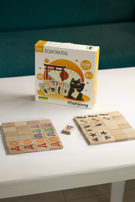 Joc Mahjong din lemn pentru copii, 49 piese [4]