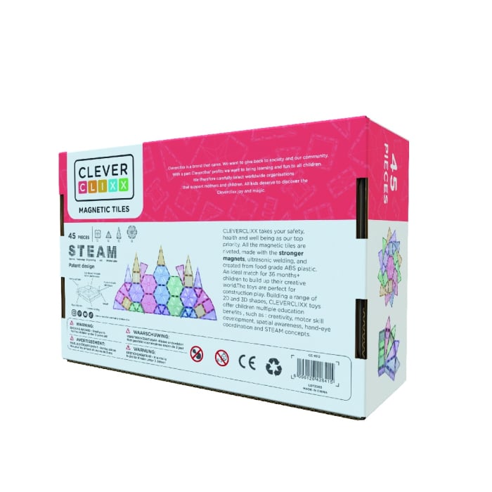 Jocuri magnetice de construit Pastel 45 piese, Cleverclixx [3]