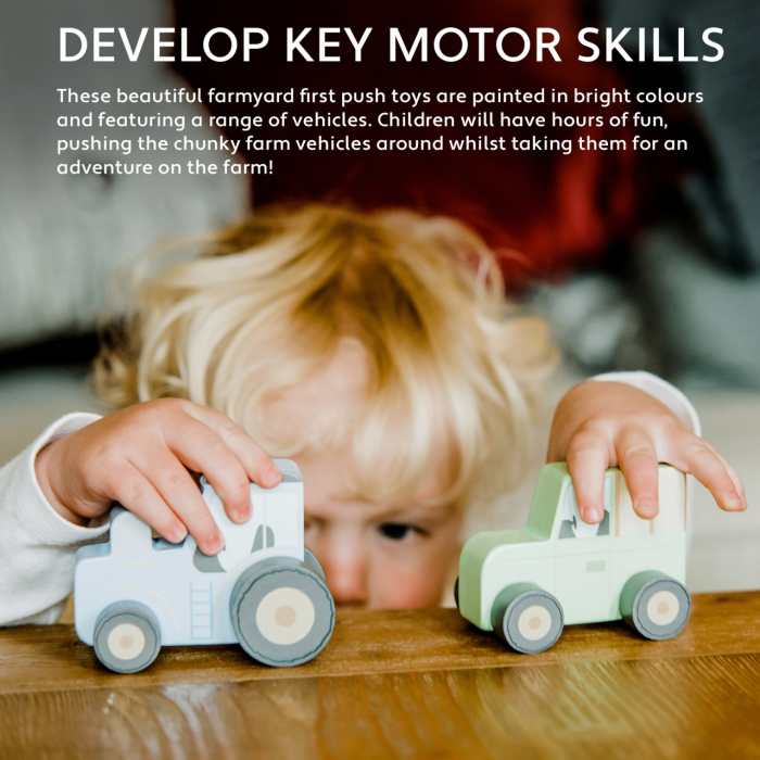 Jucarie de impins Tractor albastru din lemn, Orange Tree Toys [2]