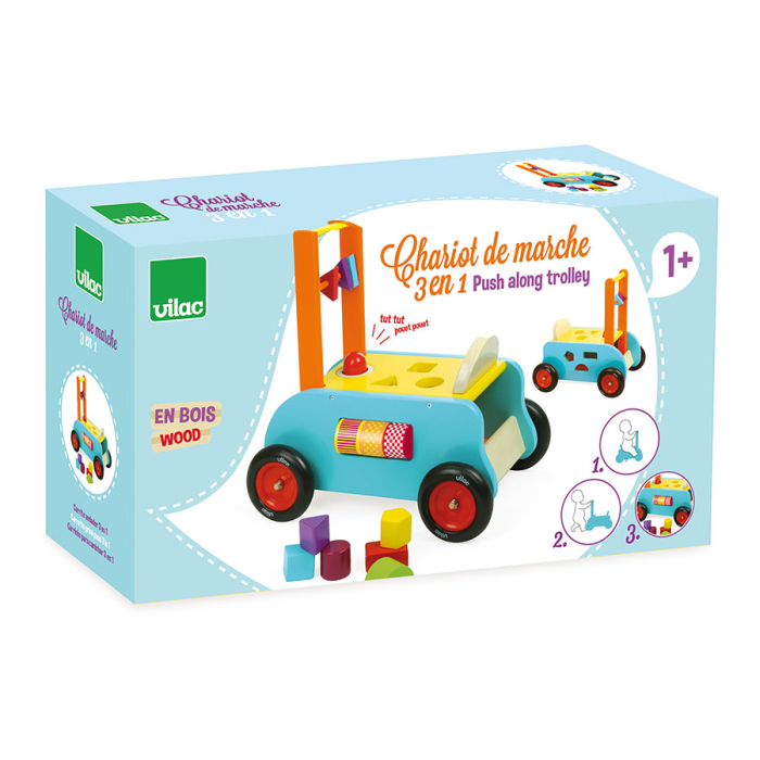 Jucarie de plimbat - Premergator/Antemergator multifunctional cu cuburi din lemn - Vilac [4]