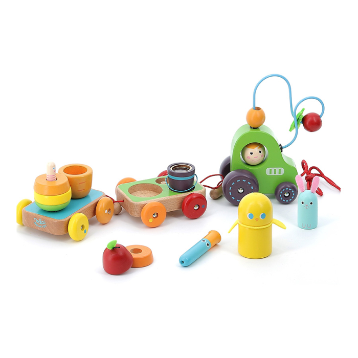 Jucarie de tras si de indemanare / stivuit, din lemn - Tractor cu activitati - Vilac [3]