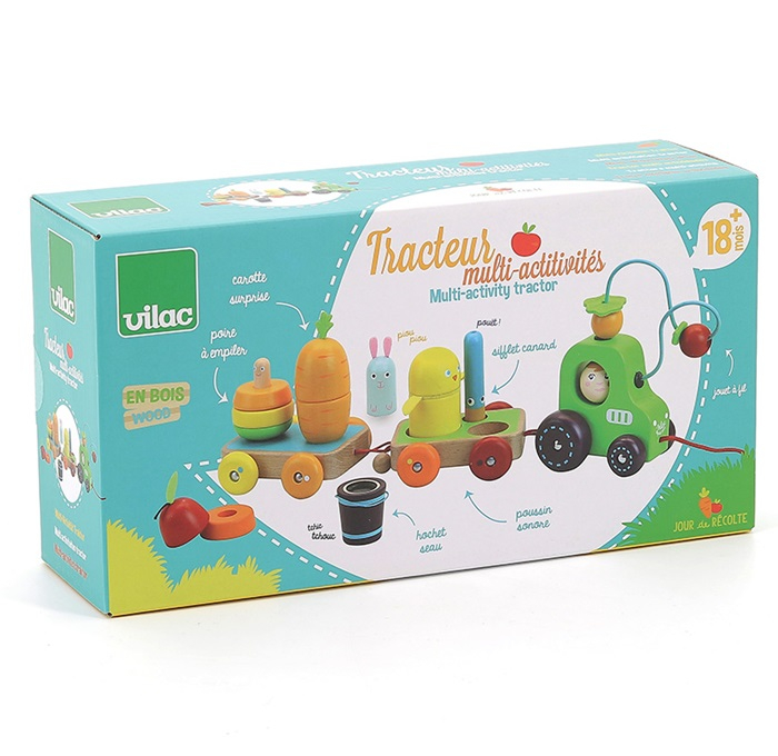 Jucarie de tras si de indemanare / stivuit, din lemn - Tractor cu activitati - Vilac [5]