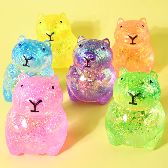 Jucarie senzoriala squishy Capibara cu sclipici, 7 cm, Robetoy [2]