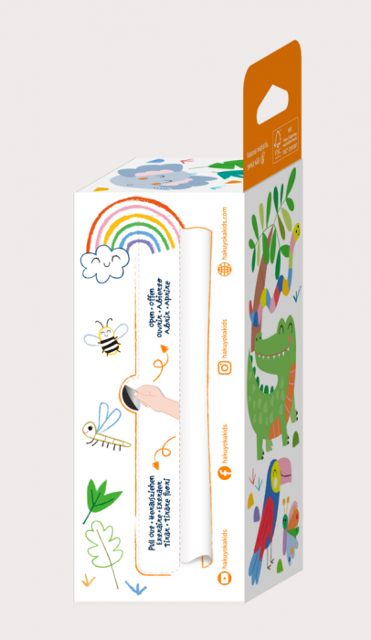 Kit rola de desenat - 2 m, include stickere si 4 creioane colorate cerate, Safari - Haku Yoka [2]