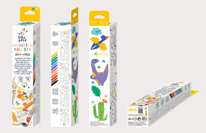 Kit rola de desenat 3 m si 12 creioane colorate cerate, Haku Yoka - Dinozauri [5]