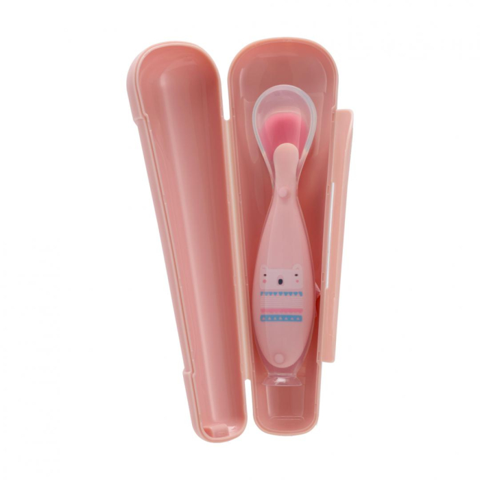 Lingurita silicon cu suport tip ventuza, roz, U-Grow [3]