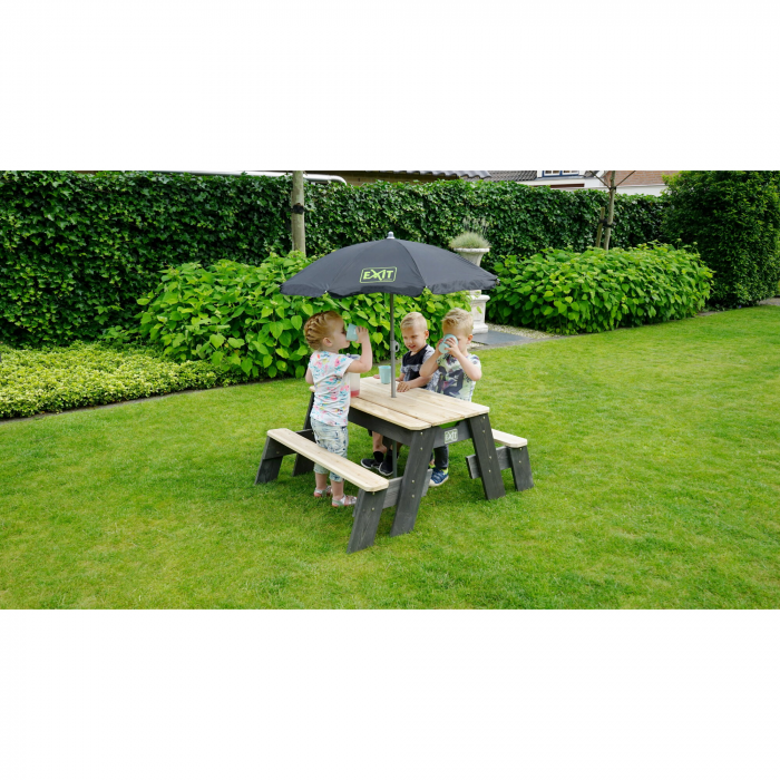 Masă Aksent 3-în-1 cu 2 bănci, umbrelă și unelte de grădinărit – nisip, apă și picnic, Exit Toys [13]