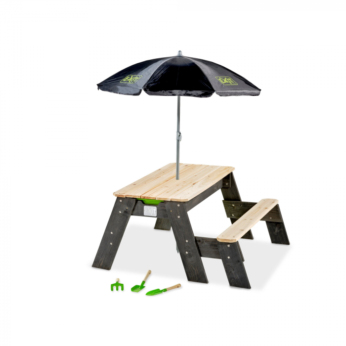 Masă Aksent 3-în-1 cu bancă, umbrelă și unelte de grădinărit – nisip, apă și picnic, Exit Toys [2]