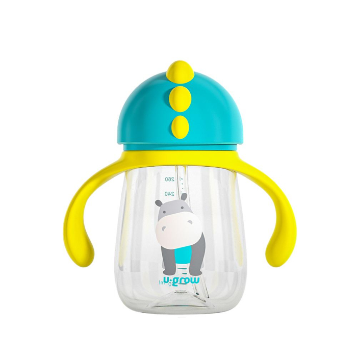 Pachet 3 in 1 cana 260 ml tritan cu 3 accesorii diferite pentru baut : tetina biberon, cioc , pai, blue, U-Grow [2]