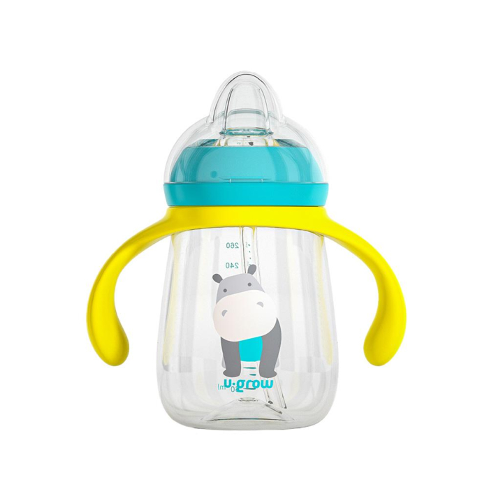 Pachet 3 in 1 cana 260 ml tritan cu 3 accesorii diferite pentru baut : tetina biberon, cioc , pai, blue, U-Grow [4]