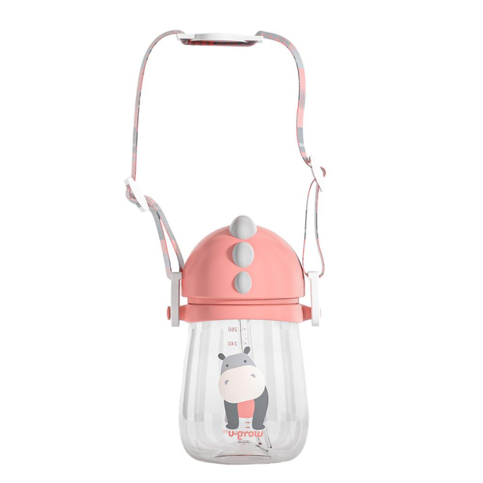 Pachet 3 in 1 cana 260 ml tritan cu 3 accesorii diferite pentru baut : tetina biberon, cioc , pai, dark pink, U-Grow [6]