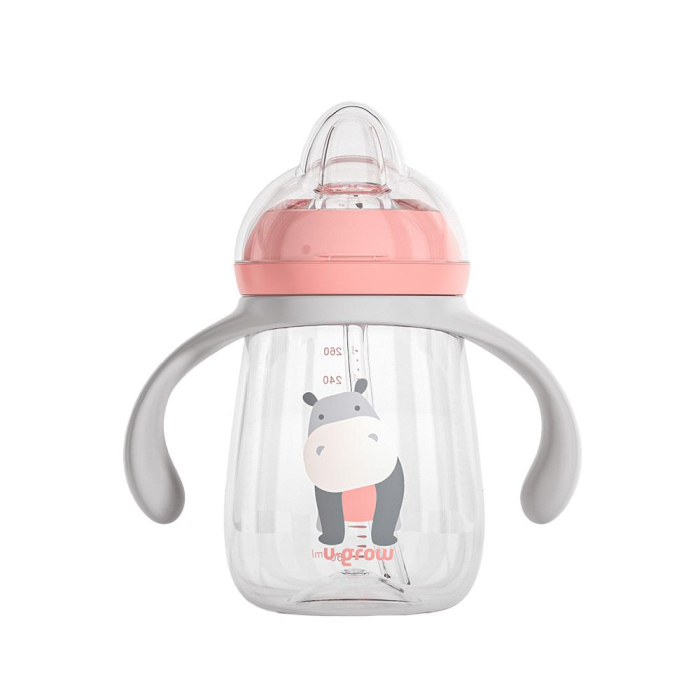 Pachet 3 in 1 cana 260 ml tritan cu 3 accesorii diferite pentru baut : tetina biberon, cioc , pai, dark pink, U-Grow [4]