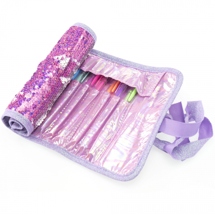 Penar rulabil Girabrilla – cu paiete reversibile și set 12 pixuri gel + 6 markere duble [2]