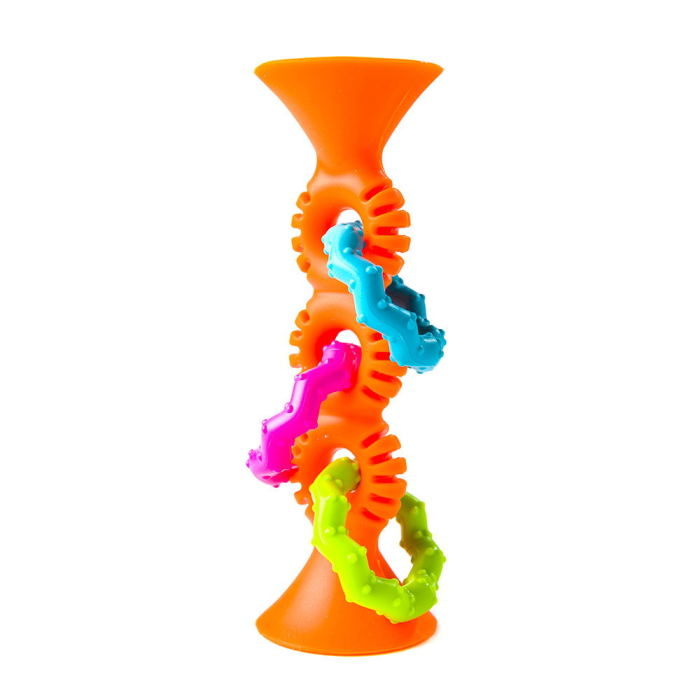 pipSquigz Loops - Jucarie senzoriala cu ventuza si inele zornaitoare pentru bebelusi, portocaliu [2]