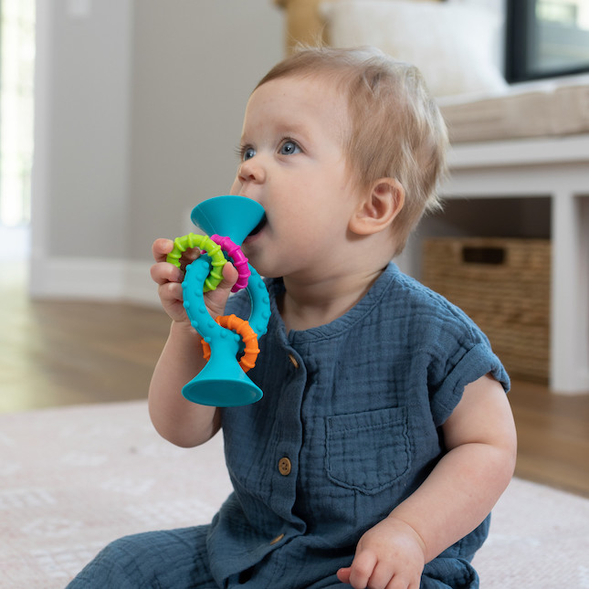 pipSquigz Loops - Jucarie senzoriala cu ventuza si inele zornaitoare pentru bebelusi, turcoaz [6]