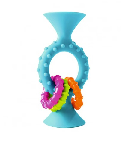 pipSquigz Loops - Jucarie senzoriala cu ventuza si inele zornaitoare pentru bebelusi, turcoaz [2]