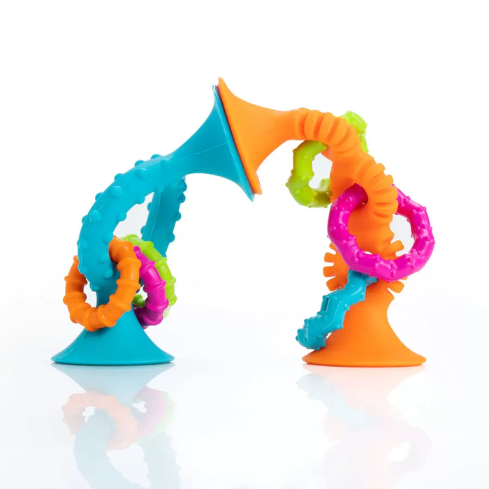 pipSquigz Loops - Jucarie senzoriala cu ventuza si inele zornaitoare pentru bebelusi, turcoaz [3]