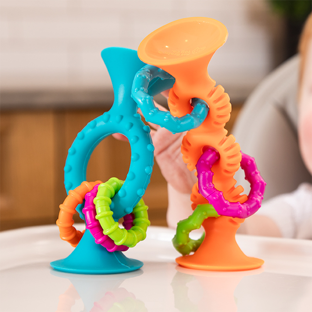 pipSquigz Loops - Jucarie senzoriala cu ventuza si inele zornaitoare pentru bebelusi, turcoaz [8]