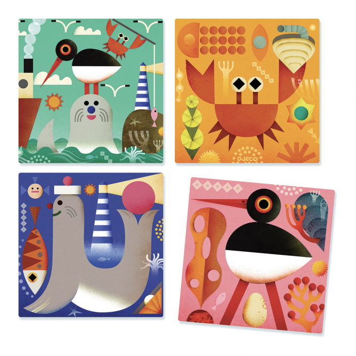 Puzzle din cuburi de lemn Animale marine, Djeco [3]