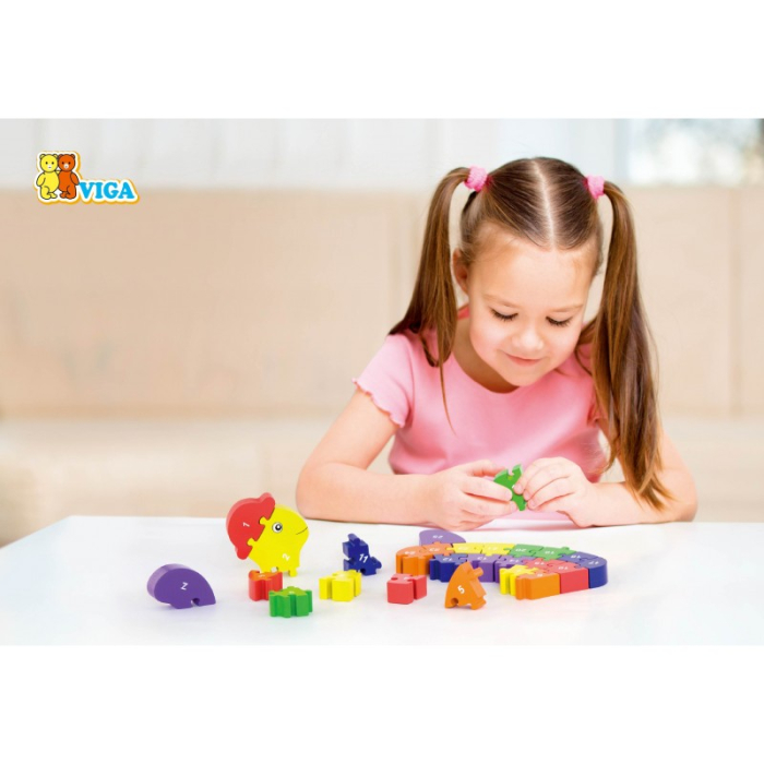 Puzzle din lemn 3D cu litere si cifre - broscuta testoasa [5]