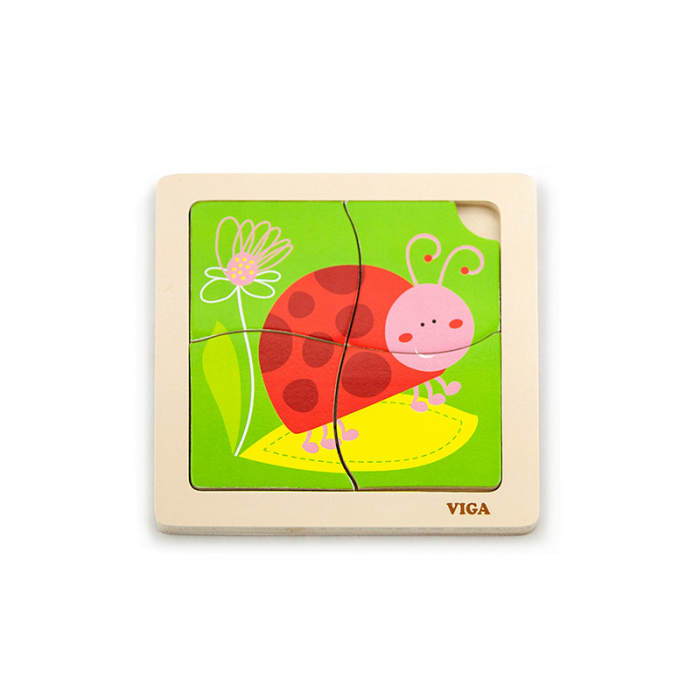 Puzzle din lemn din 4 piese mari, Buburuza, Viga [3]
