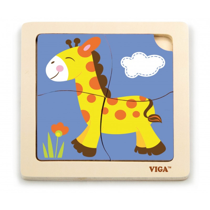 Puzzle din lemn din 4 piese mari - girafa [3]