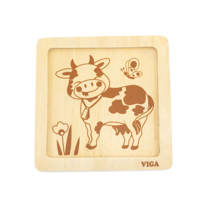 Puzzle din lemn din 4 piese mari - vaca [4]