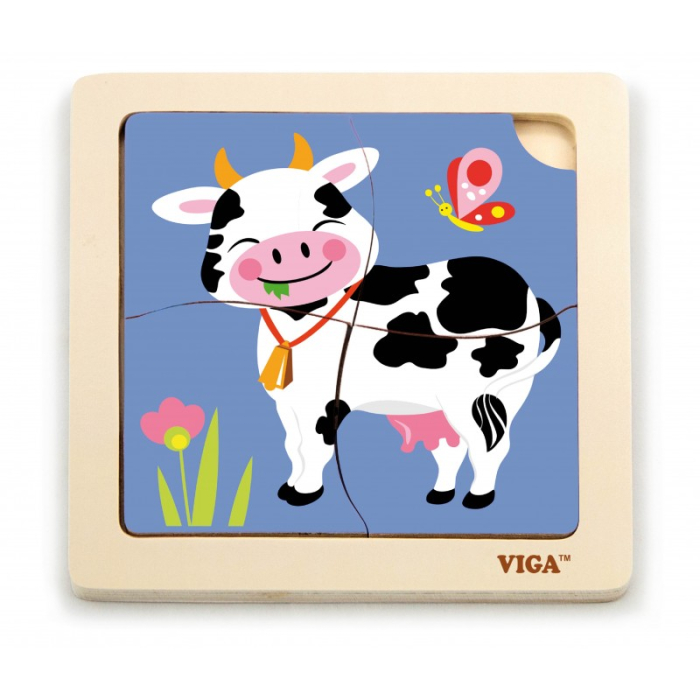 Puzzle din lemn din 4 piese mari - vaca [5]