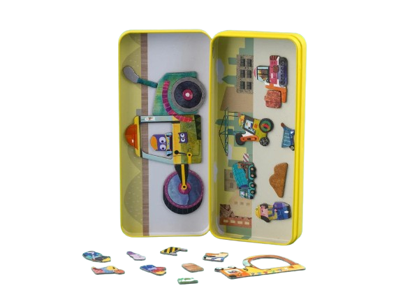 Puzzle magnetic in cutie metalica, joc de potrivire si asociere - Camioane [3]