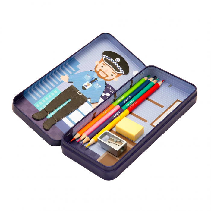 Puzzle magnetic in cutie metalica, joc de potrivire si asociere - Politist [4]