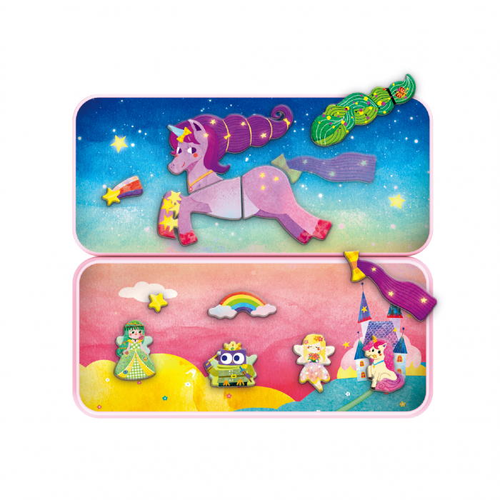 Puzzle magnetic in cutie metalica, joc de potrivire si asociere -  Unicorni [2]