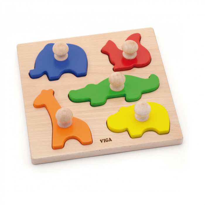 Puzzle Montessori cu maner, Animale, Viga [3]