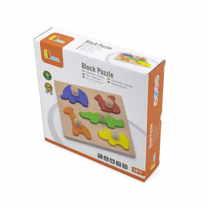 Puzzle Montessori cu maner, Animale, Viga [2]