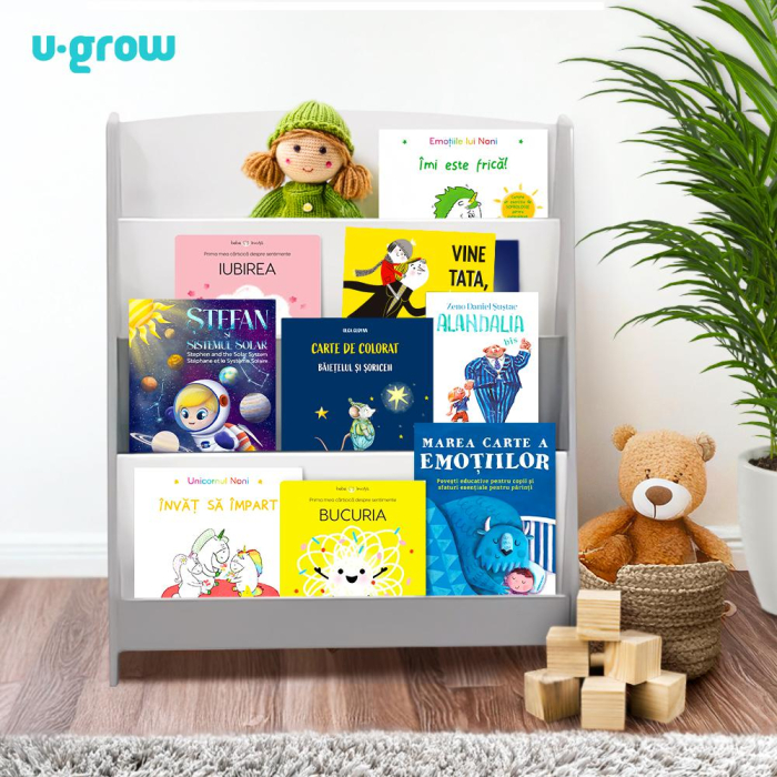 Raft depozitare carti, gri, MDF, U-Grow [4]