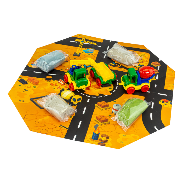 Set senzorial cu nisip dinamic, nisip pufos si vehicule – Șantier de construcții [4]