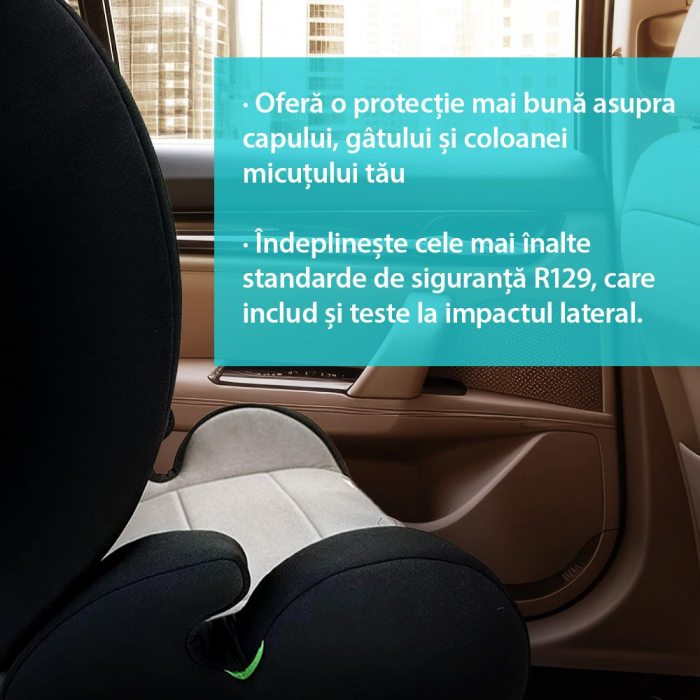 Scaun auto i-Size 100-150 cm , omologare  R129,cu isofix , gri/negru, U-Grow [8]