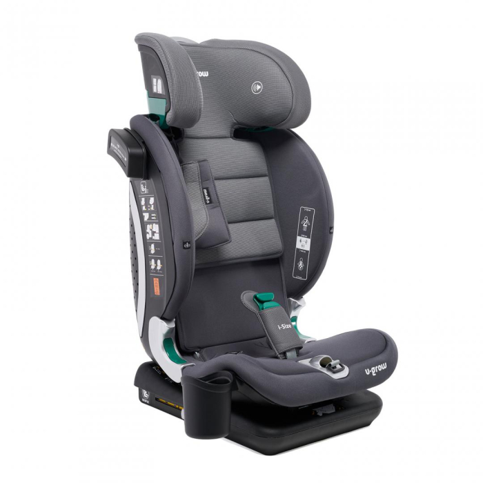 Scaun auto I-size U-Grow Goldfix Plus, isofix, 76-150 cm (9-36 kg), boxa bluetooth, gri [5]