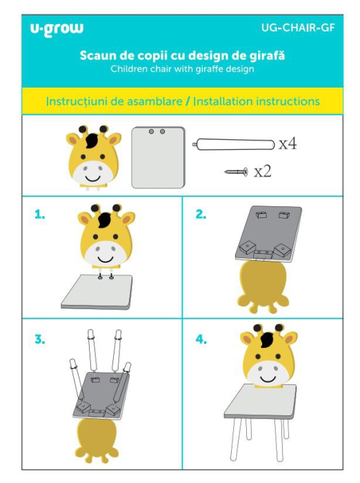 Scaun copii, MDF,design girafa, U-Grow [3]