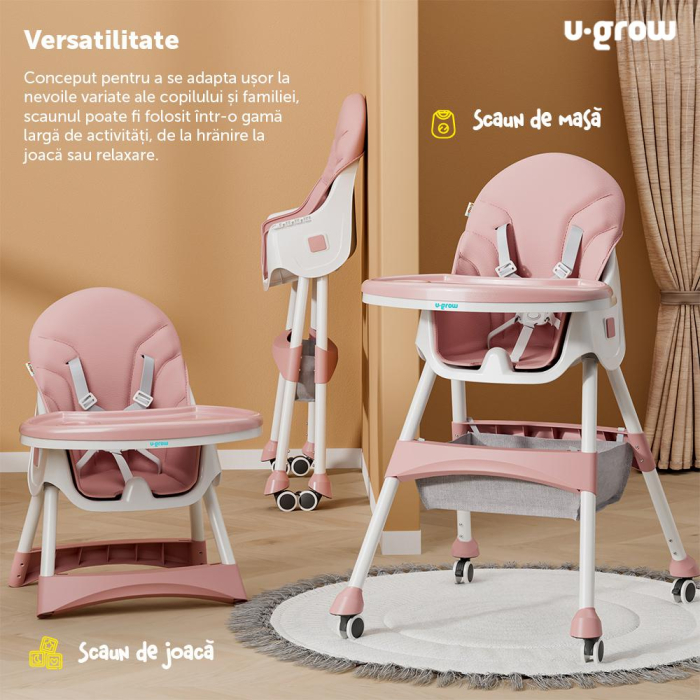Scaun de masa 2 in 1, pliabil, roz, U-Grow [3]