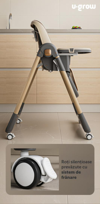 Scaun de masa cu inaltime reglabila, spatar ajustabil in 4 pozitii, pliabil, brown, U-Grow [5]