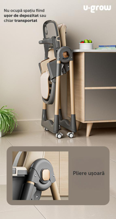 Scaun de masa cu inaltime reglabila, spatar ajustabil in 4 pozitii, pliabil, brown, U-Grow [4]