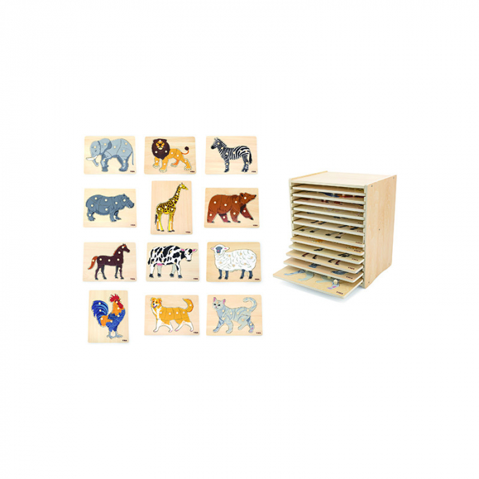 Set 12 puzzle-uri Montessori cu raft de depozitare, Viga [2]