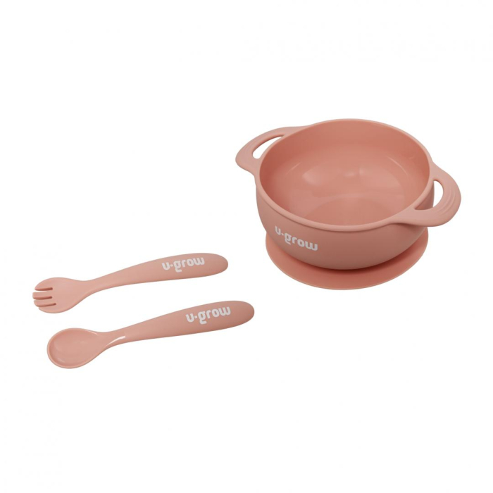 Set bol cu lingurita si furculita silicon, roz, U-Grow [2]