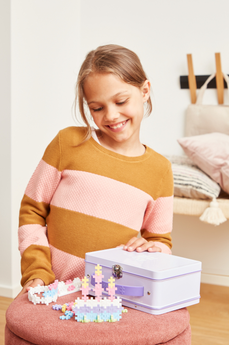 Set constructie Plus-Plus, 600 piese, portabil, in cutie metalica, culori pastelate [3]