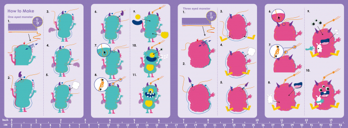 Set creativ de cusut cu tehnica siretului - Primul meu Pandantiv Monstruleti, nivel 2 [6]