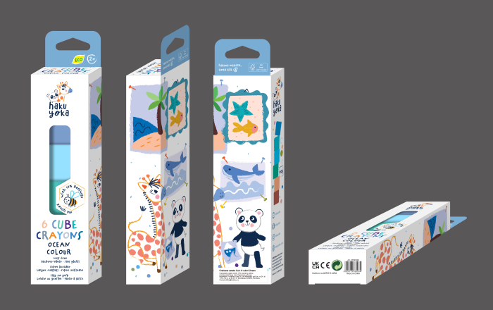 Set de 6 creioane cerate in forma de cub, Haku Yoka - culori ocean [5]