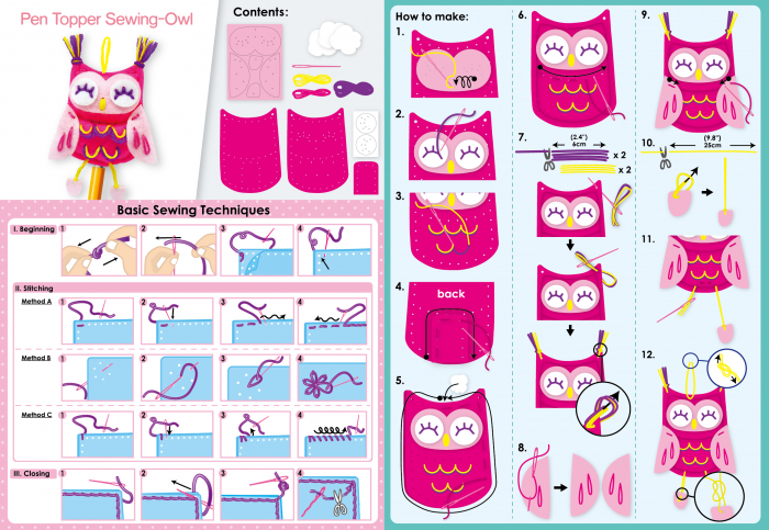 Set de cusut DIY - decoratiune topper pentru creion - Bufnita [4]