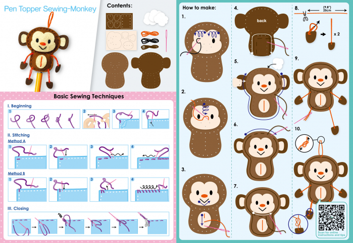 Set de cusut DIY - decoratiune topper pentru creion - Maimuta [4]