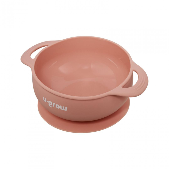 Set diversificare 3 piese silicon : bol , farfurie si cana cu cioc, roz, U-Grow [3]