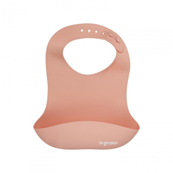 Set diversificare 5 piese silicon : baveta, bol, farfurie, lingurita si furculita, roz, U-Grow [5]